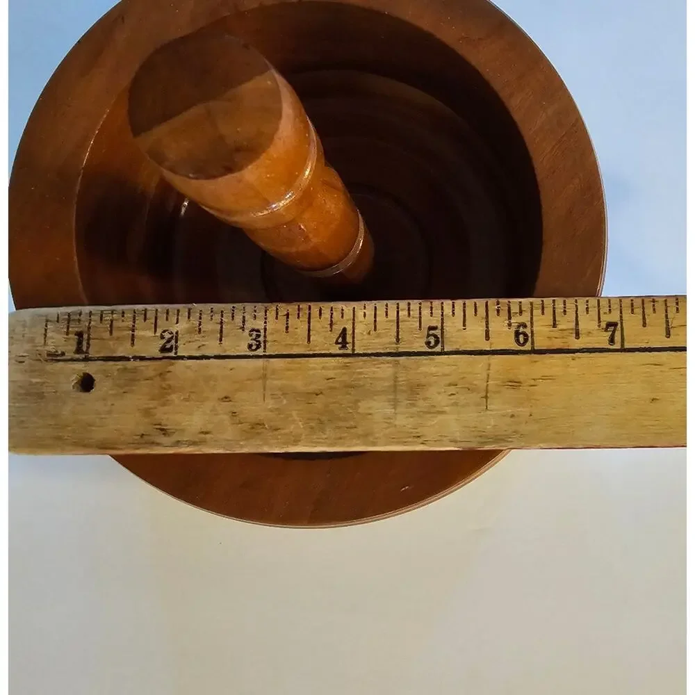 Vintage Hard Wooden Bowl and Pestle Look But Center is Fixed 1970s EUC